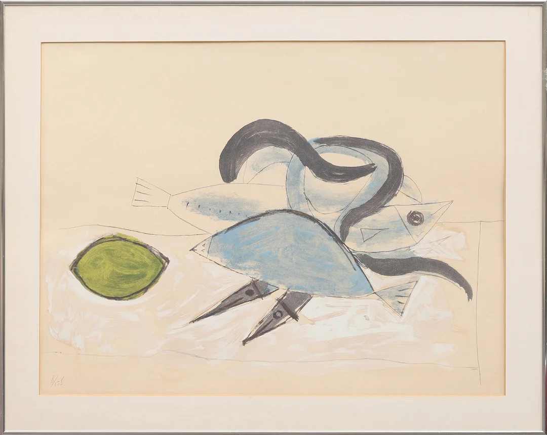 PABLO PICASSO. EFTER. Pochoir ur "Faune et Flore d'Antibes" utgiven av Pont des Arts Paris 1960, tryckt av Daniel Jacomet. — Engravings & Prints — Crafoord Auktioner Malmö