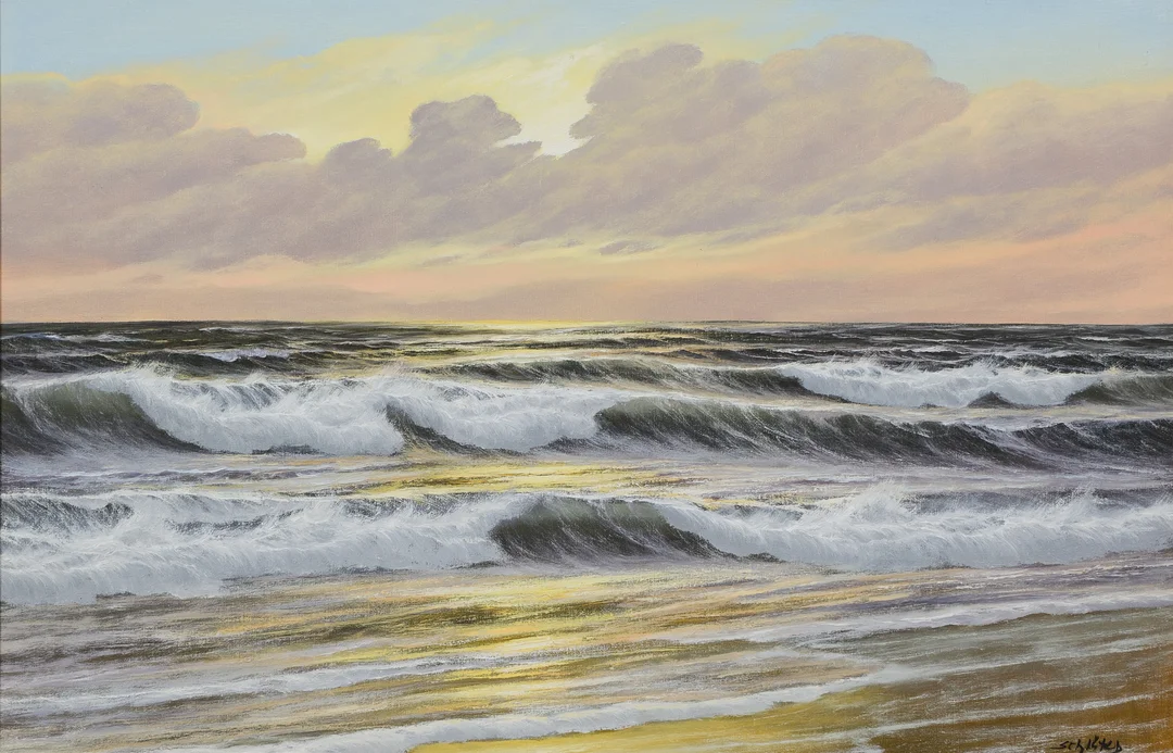 LOTHAR SCHLÜTER. Havsmotiv med vågor, olja på duk, signerad. — Paintings — Formstad Auktioner