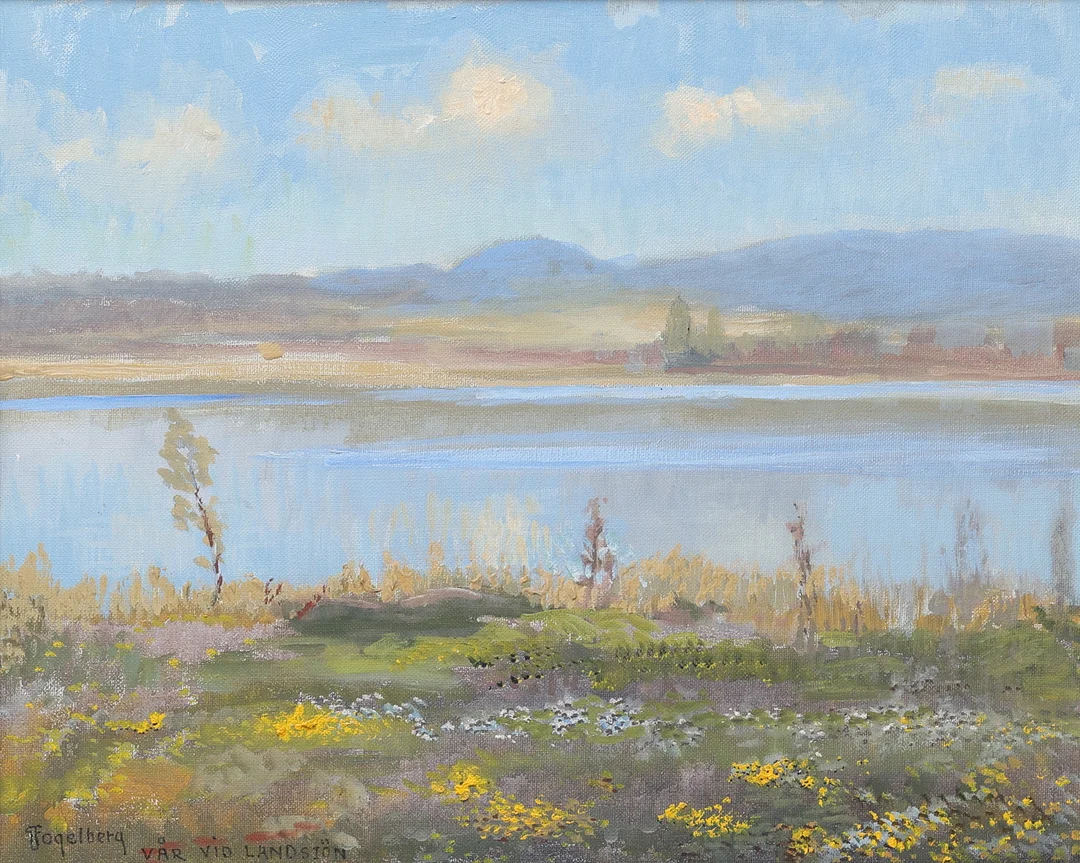 GUSTAF FOGELBERG. Olja på duk, Vår vid landsjön, signerad G. Fogelberg. — Paintings — Gomér & Andersson Jönköping