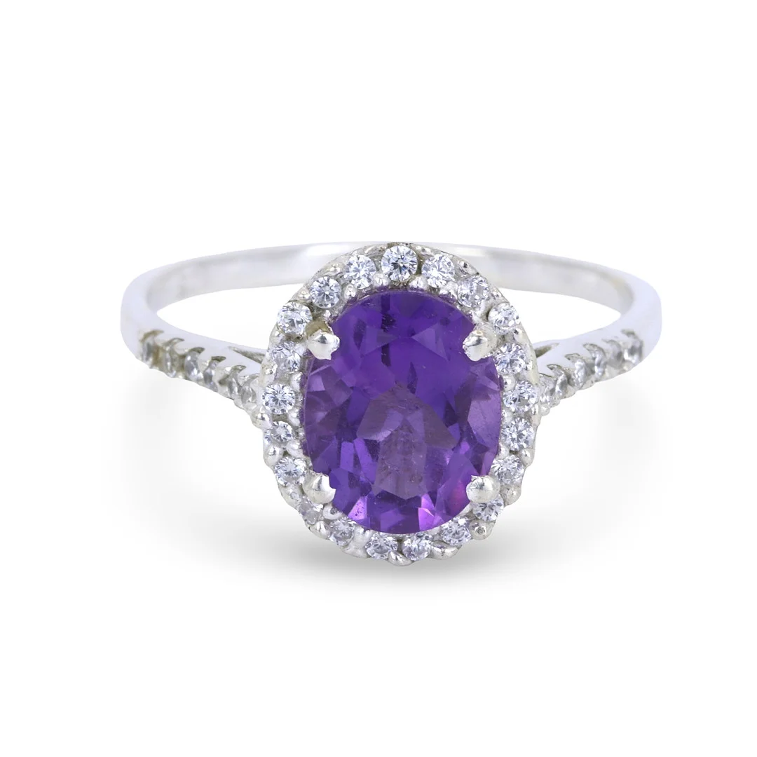 AMETHYST SILVER CLUSTER RING. — Rings — Chalkwell Auctions