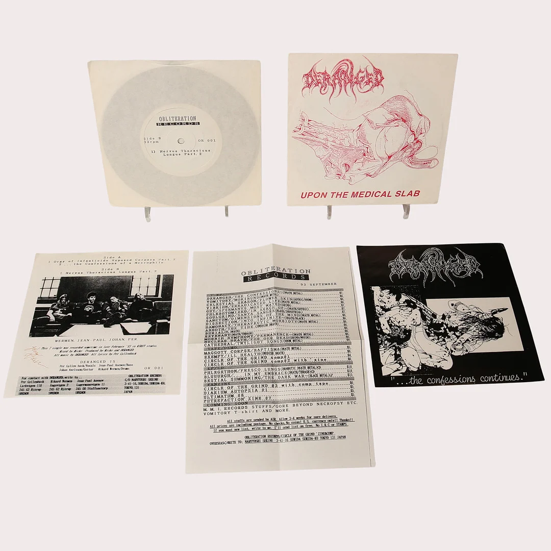 VINYLSKIVOR/EP, Heavy Metal, Deranged, The Confessions Continues, signerad, 1993 samt Upon The Medical Slab, limiterade upplagor. — Audio, Vinyl & Hi-Fi — Limhamns Auktionsbyrå