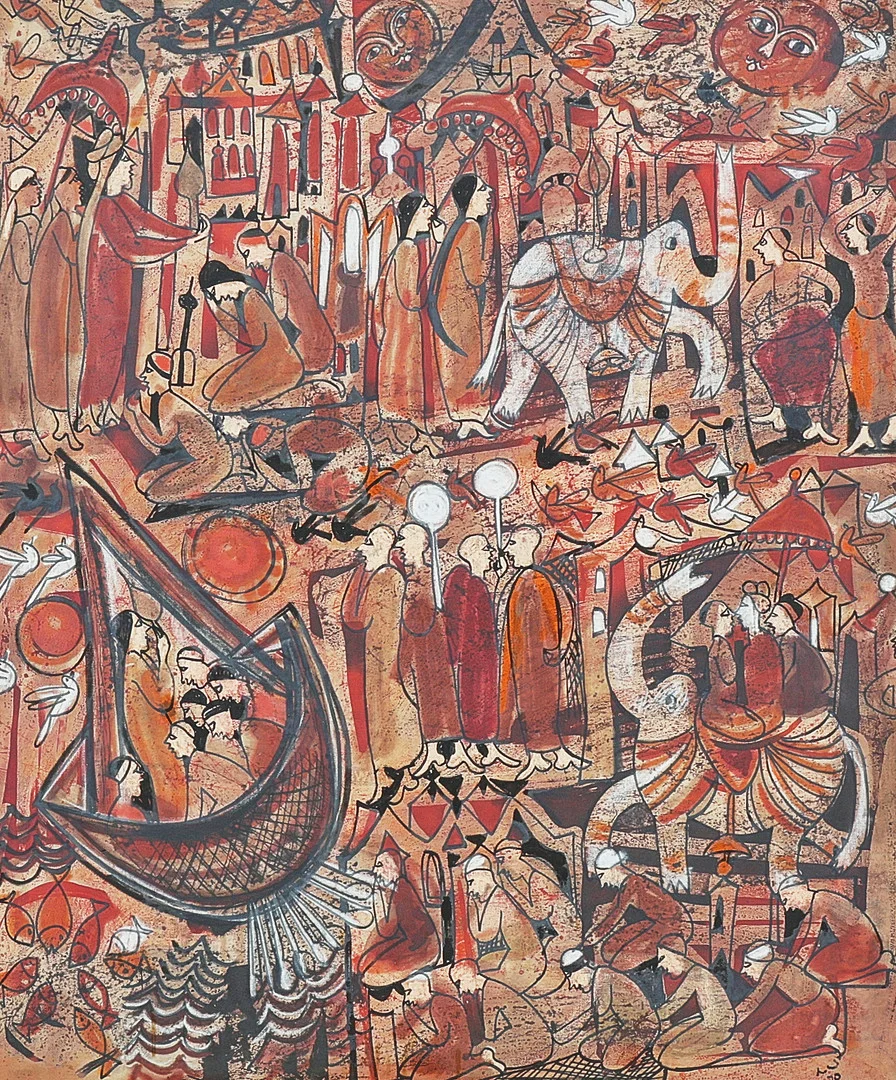 NALINI JAYASURAIYA (1927-2014). Blandteknik, Signerad -70, Utan titel. — Paintings — Metropol Auktioner