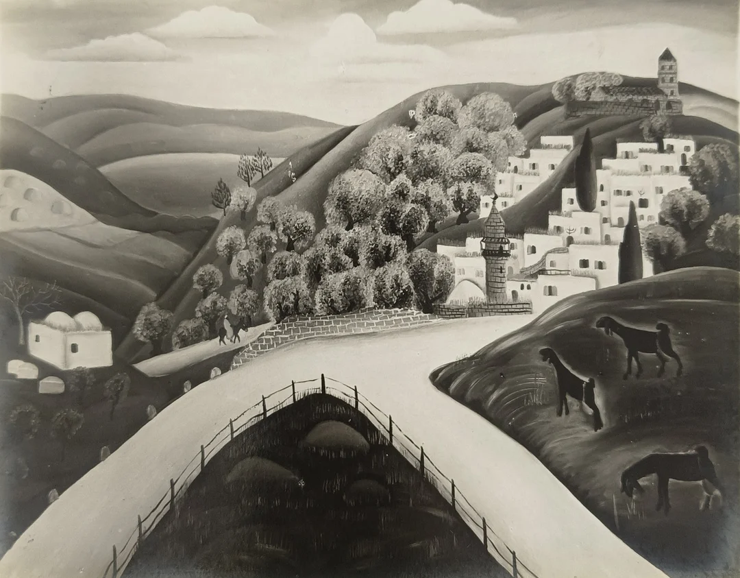 REUVEN RUBIN. -1920er Jahre- Zwei lose s/w-Fotografien zweier Gemälde mit Landschaftsdarstellungen. — Photography — Auktionshaus Blank