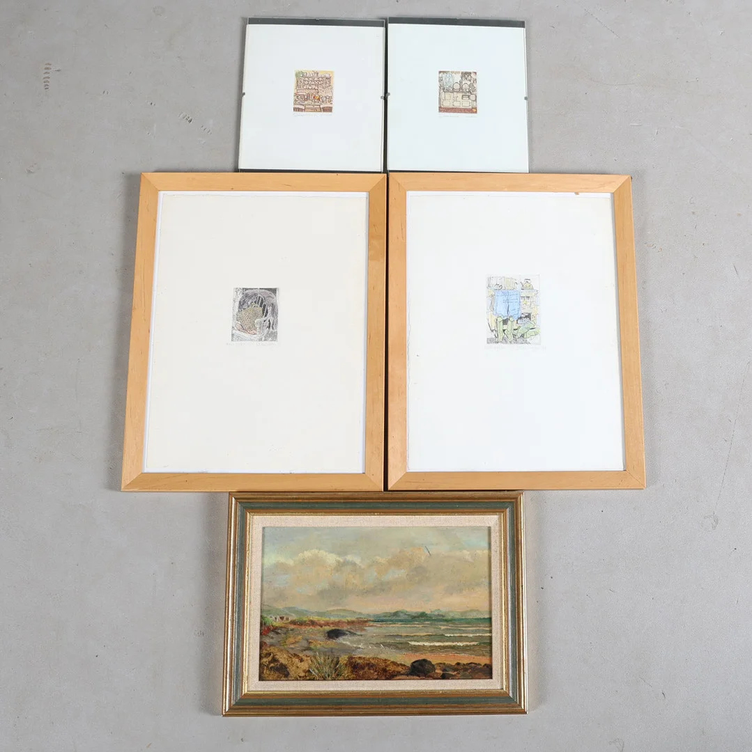 FOUR PENCIL SIGNED PRINTS BY RICHARD WADE AND SUE LEWINGTONA AND AN UNSIGNED OIL PAINTING (5). — Engravings & Prints — Bishop & Miller