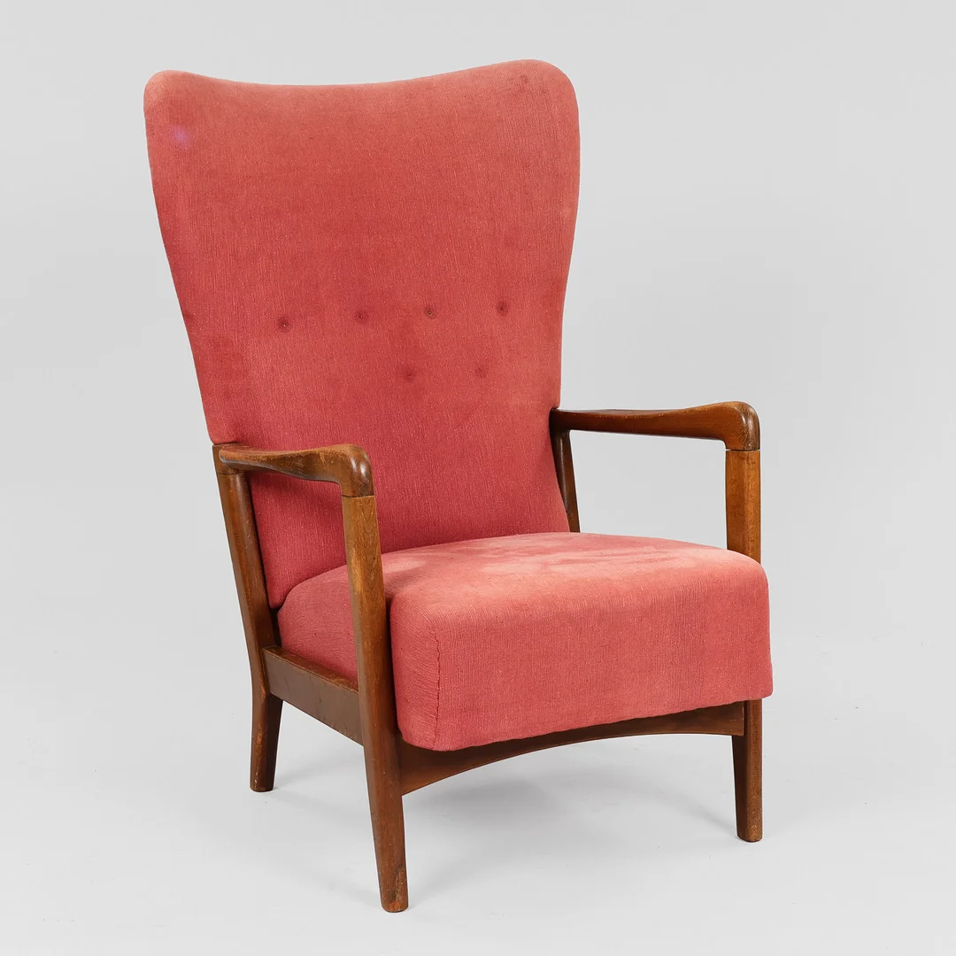 SØREN HANSEN. Øreklapstol med stel af bøgetræ, Fritz Hansen, Danmark, midten af 1900-tallet. — Armchairs & Chairs — Palsgaard Kunstauktioner