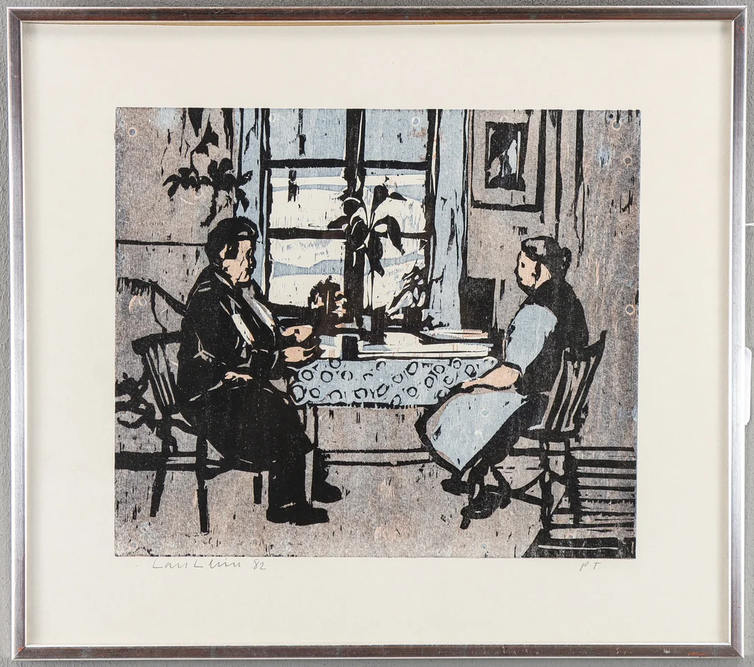 LARS LERIN. Interiör med två damer. — Engravings & Prints — Karlstad Hammarö Auktionsverk