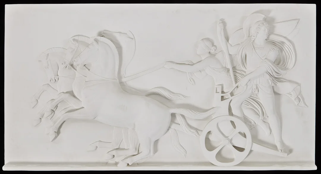 RELIEF, efter Bertel Thorvaldsen, Alexander den store i sin triumfvagn, gips. — Sculptures & Bronzes — Stockholms Auktionsverk Magasin 5