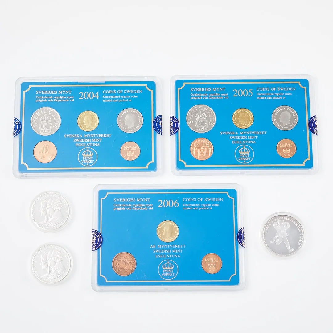 DIVERSE MYNT, 3+13 st, delvis silver, 2000-tal. — Coins & Banknotes — Stockholms Auktionsverk Sickla