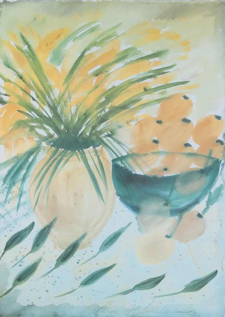 LENA LINDERHOLM. Färglitografi, stilleben med citroner, tryckt signatur. — Engravings & Prints — Ekenbergs Auktioner