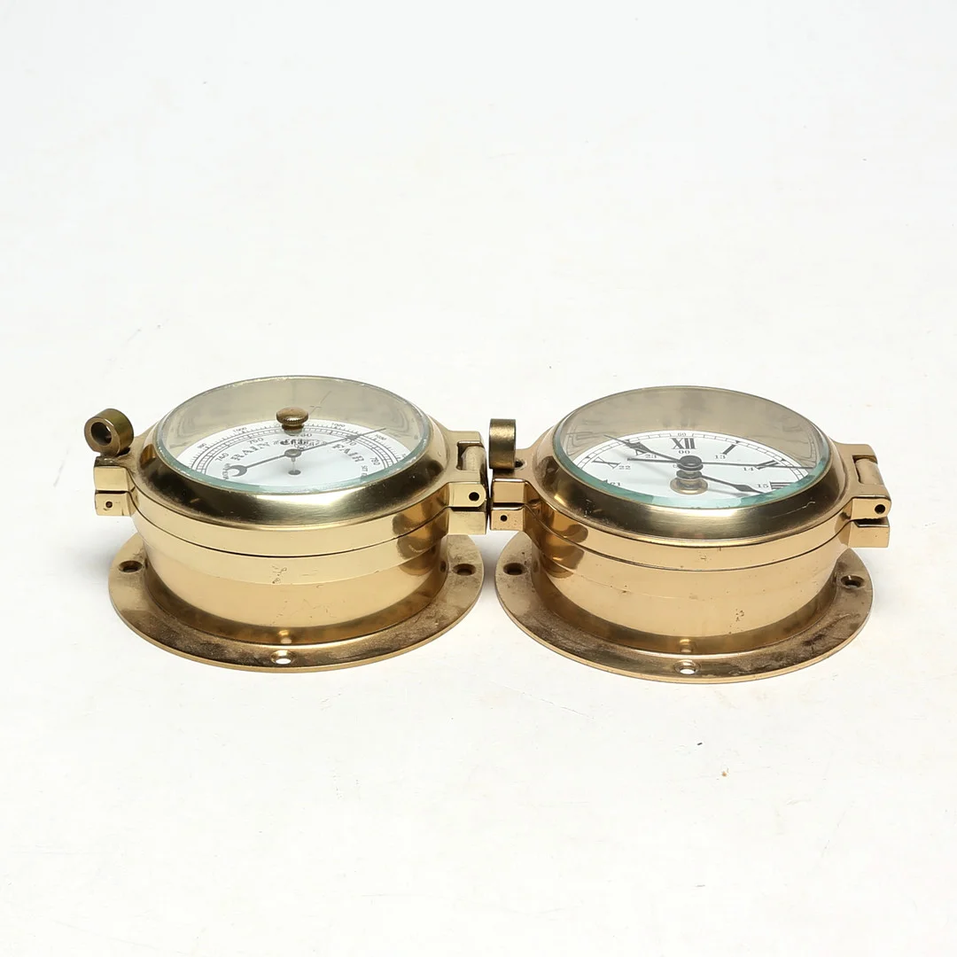 VÄGGUR och BAROMETER, nautisk typ, metall/glas. — Technica & Nautica — Kalmar Auktionsverk