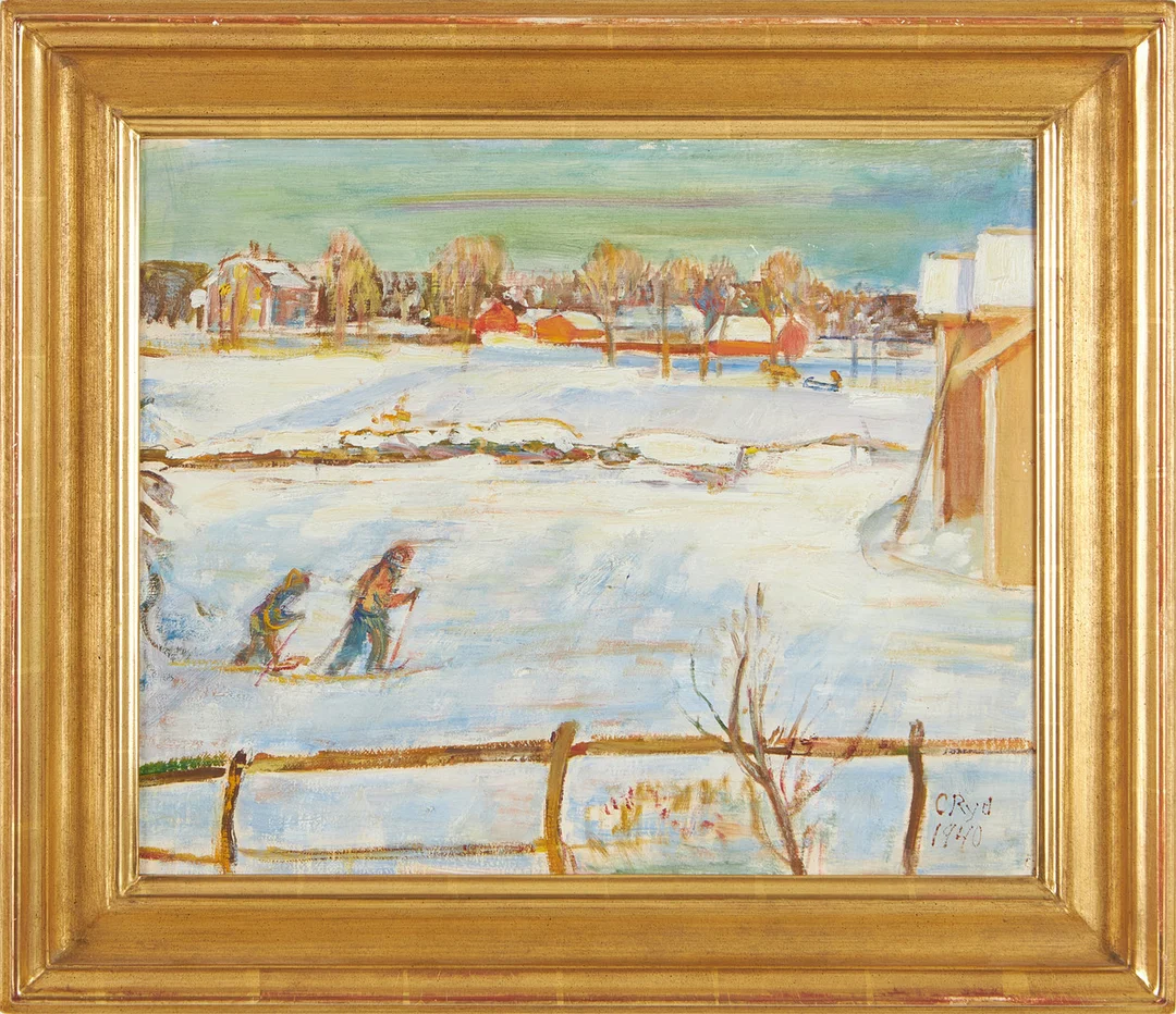 CARL RYD. vinterlandskap, olja på pannå, signerad och daterad 1940. — Paintings — Stockholms Auktionsverk Magasin 5