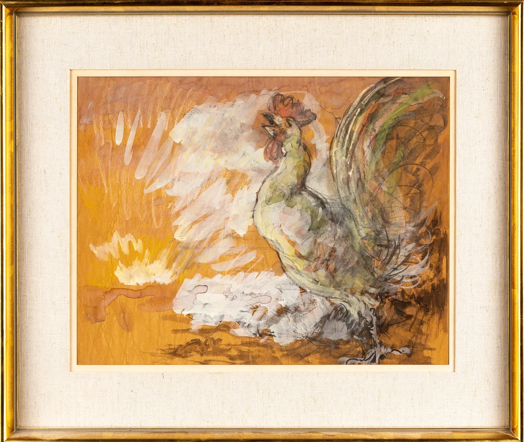 ROBERT HÖGFELDT. Blandteknik på papper, motiv av tupp, 1900-tal, osignerad. (TILLSKRIVEN). — Paintings — Norrlands Auktionsverk