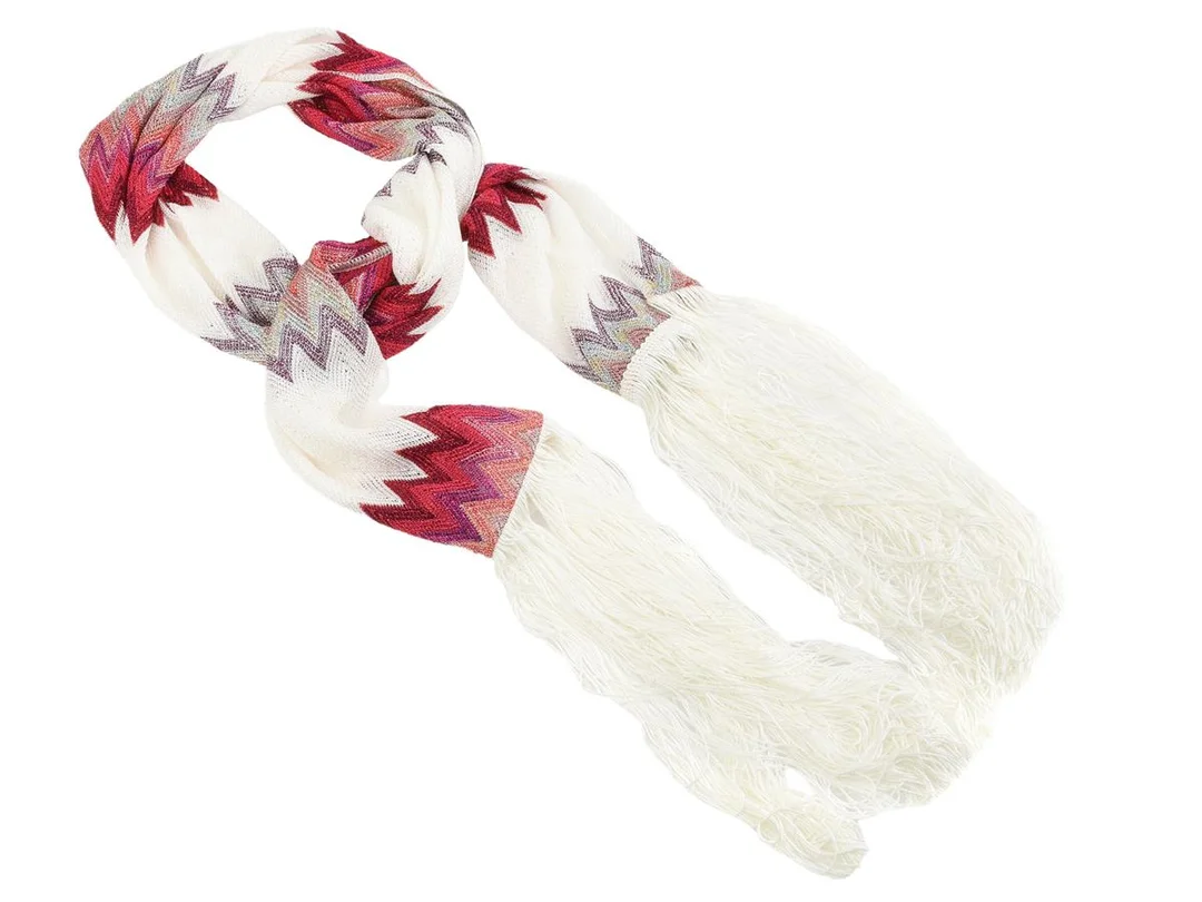 SCARF, MISSONI, 58% viscose, 26% bomull, 16% polyester, 120x 40 cm, giltter, vit, lila, röd, grön. — Accessoarer/Scarves — Kaplans