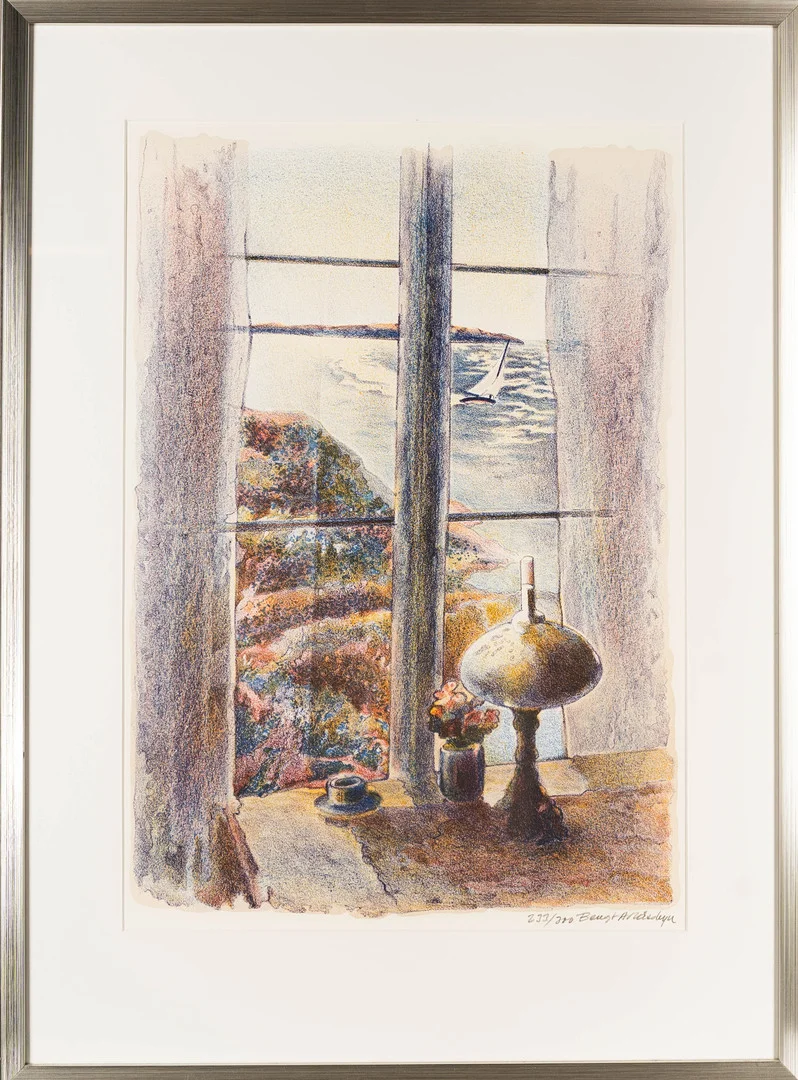 BENGT ANDERSSON RÅSBYN. Färglitografi, fönstervy. — Engravings & Prints — Norrlands Auktionsverk