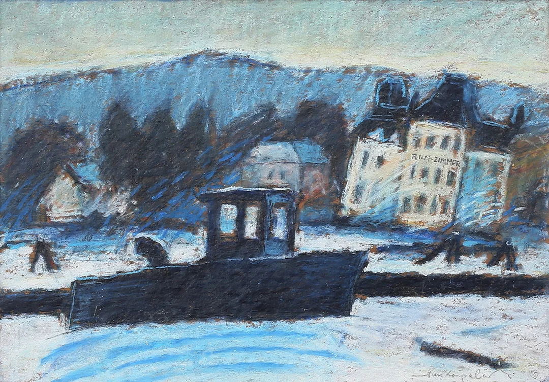 JUSSI TAIPALEENMÄKI. "Vid kanalen". Olja på pappannå, signerad. — Paintings — Auktionshuset Thelin & Johansson