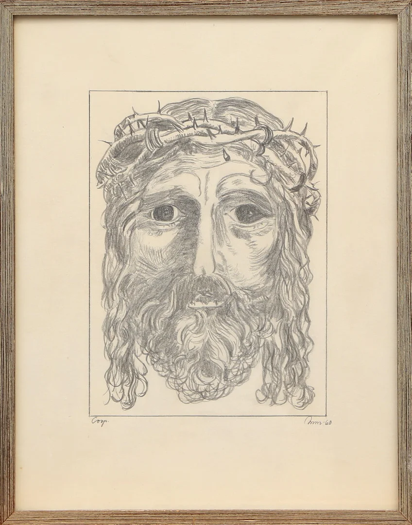 OIDENTIFIERAD KONSTNÄR. TECKNING, blyerts, Kristusfigur, signerad, 1960. — Drawings — Kalmar Auktionsverk