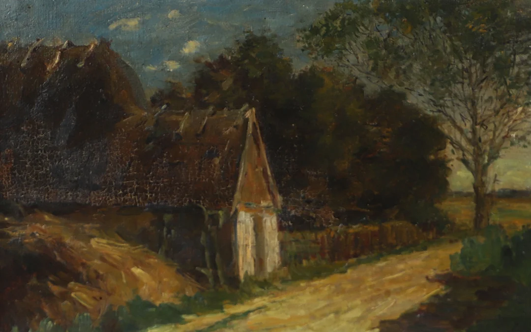 OIDENTIFIERAD KONSTNÄR. Lantmotiv, olja på pannå, otydligt signerad. — Paintings — Helsingborgs Auktionskammare