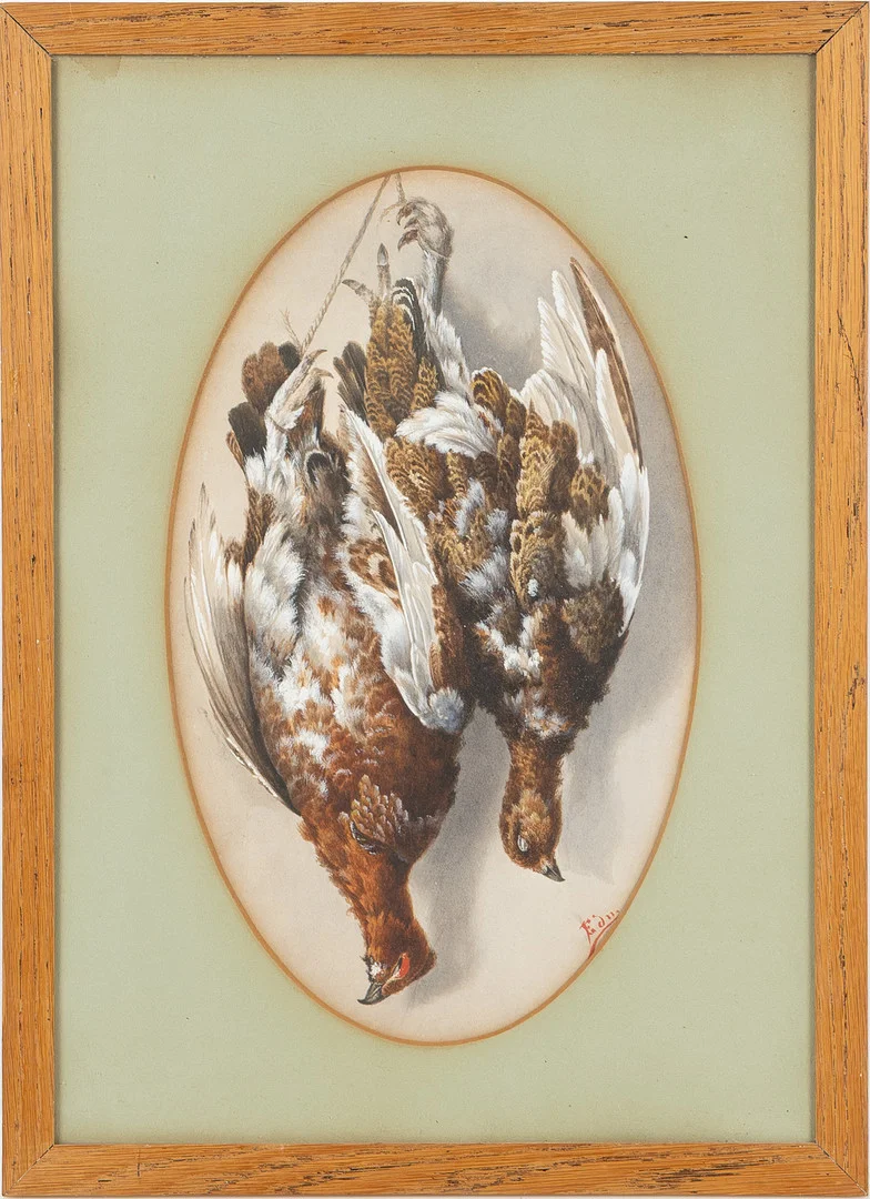 OIDENTIFIERAD KONSTNÄR. Stilleben med jaktbyte, akvarell på papper, 1800-tal. — Paintings — Stockholms Auktionsverk Helsingborg