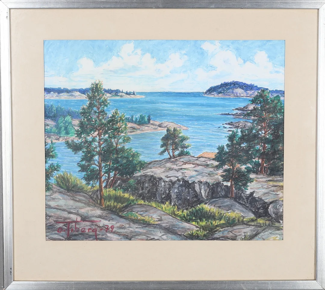 ODERT TIBERG. Pastellkrita på papper, kustmotiv, signerad och daterad. — Drawings — Gomér & Andersson Norrköping