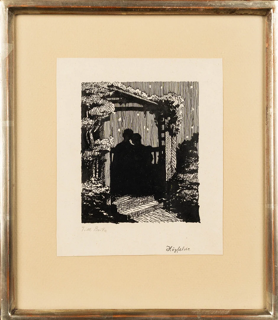 ROBERT HÖGFELDT. Bläck på papper, Motiv: Par i skuggprofil, Signerad: "Högfeldt". — Drawings — Norrlands Auktionsverk