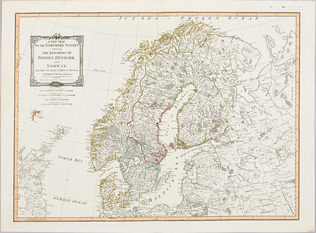 KARTA ÖVER SKANDINAVIEN, LAURIE & WHITTLE, ca 1790. — Maps — Stockholms Auktionsverk Magasin 5