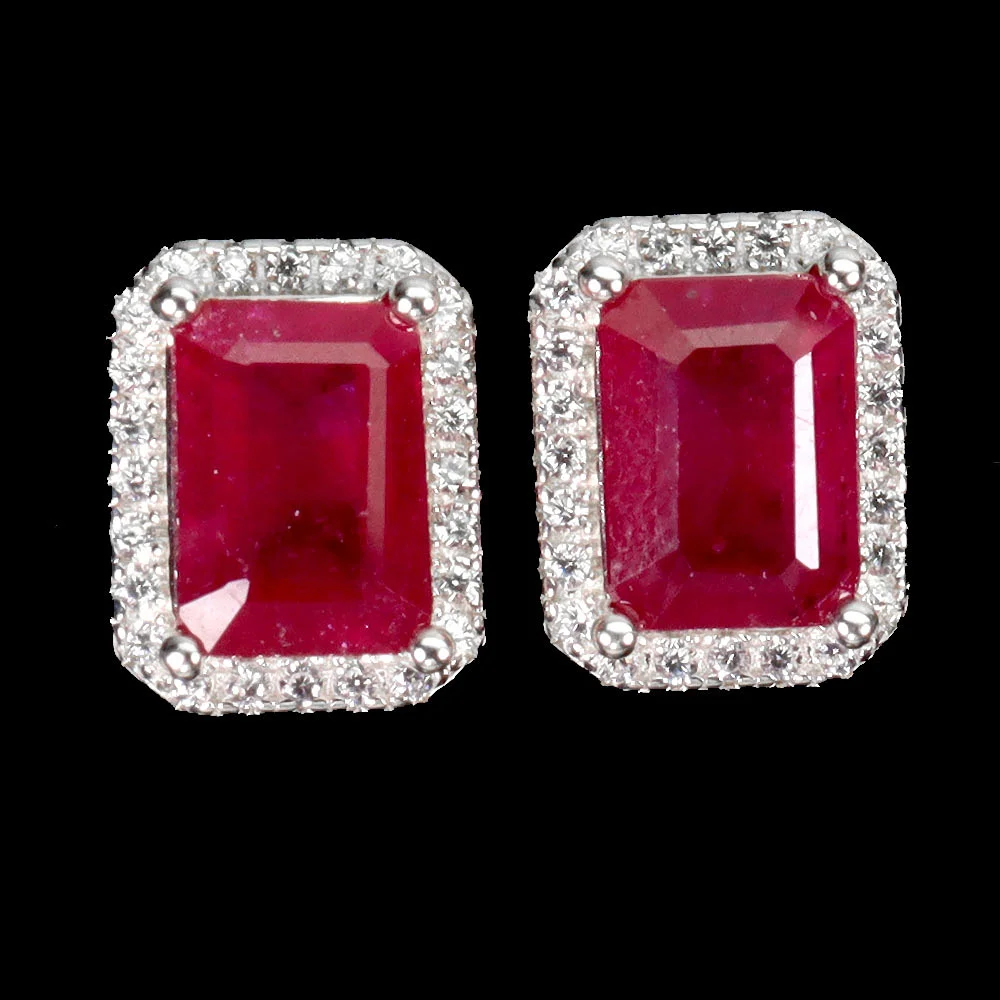 STEP CUT RUBY EARRINGS. — Earrings — Chalkwell Auctions