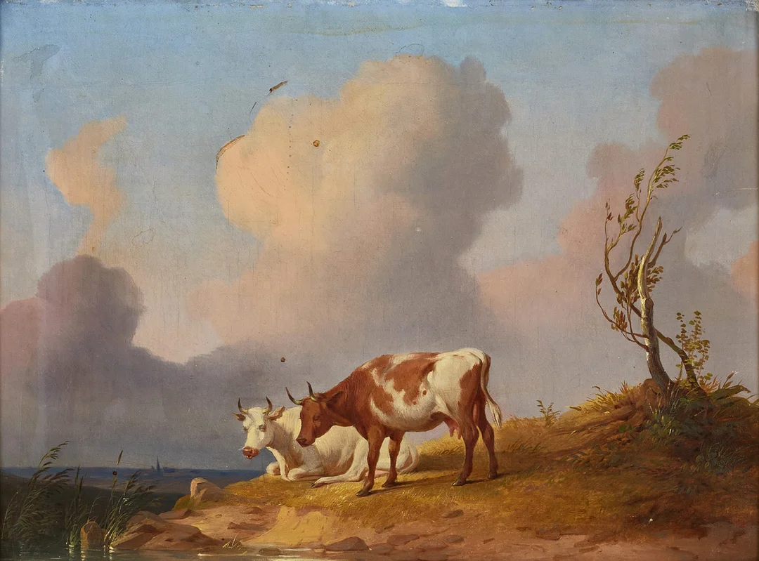OKÄND KONSTNÄR, 1800, Betande kor, olja på duk. — Paintings — Crafoord Auktioner Stockholm
