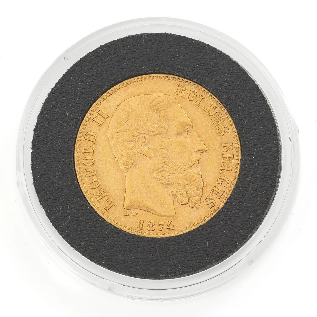 Gyldmynt, Belgien, Leopold II, 20 francs, 1874, — Militaria/Mynt — Bukowskis