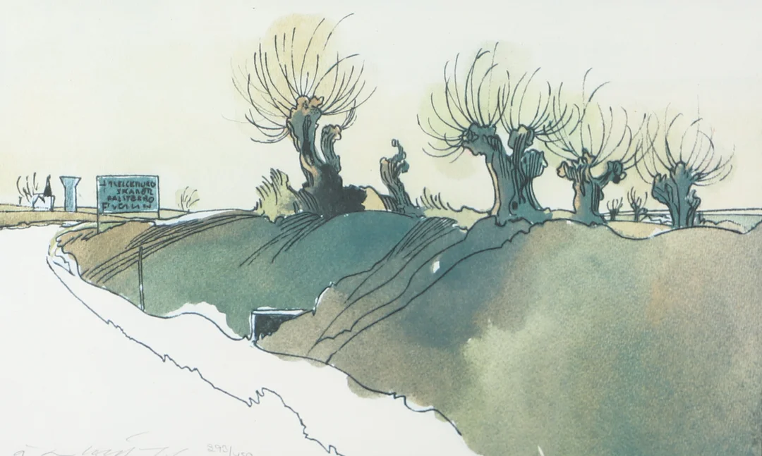ÅKE ARENHILL. Skånskt landskap, färglitografi, signerad Å. Arenhill. — Engravings & Prints — Helsingborgs Auktionskammare