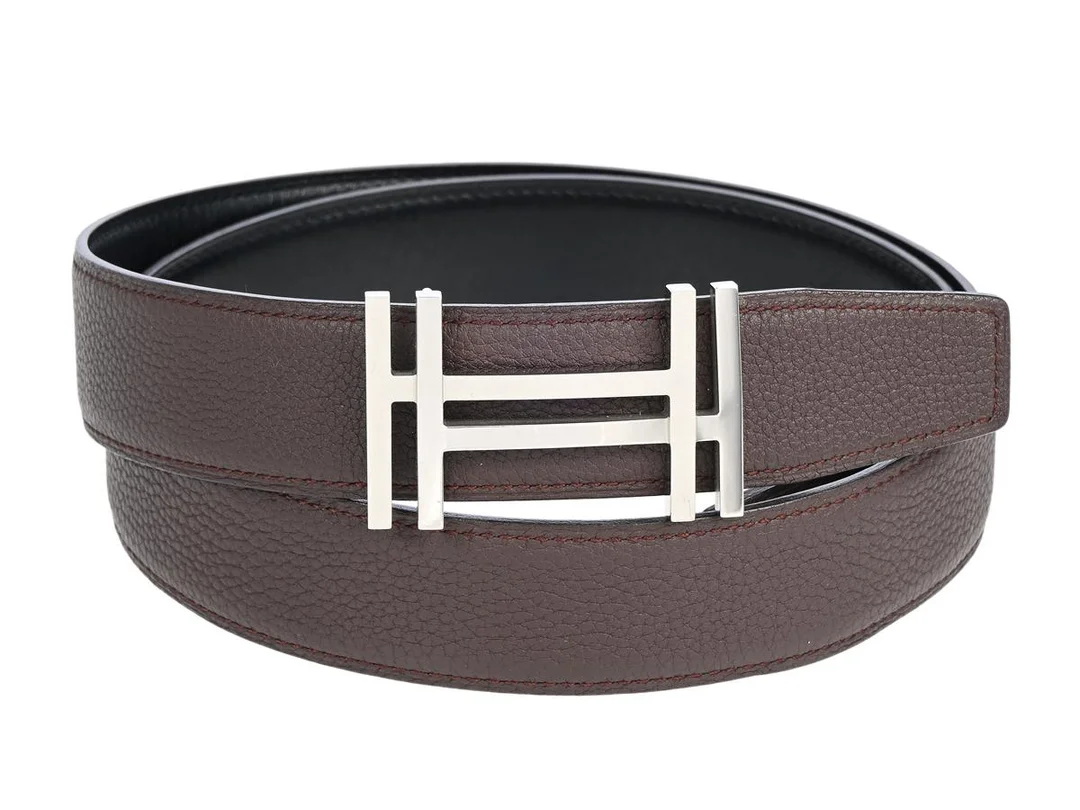 HERMÈS, BÄLTE, H au Carre belt buckle & Reversible läder strap 32 mm, svart Odyssee och brunt Epsom kalvskinn, silverfärgad metall, bredd 3,2 cm, stl 80, märkt Y, år 2020, originalkartong. Very Good Condition. — Accessoarer/Bälten — Kaplans