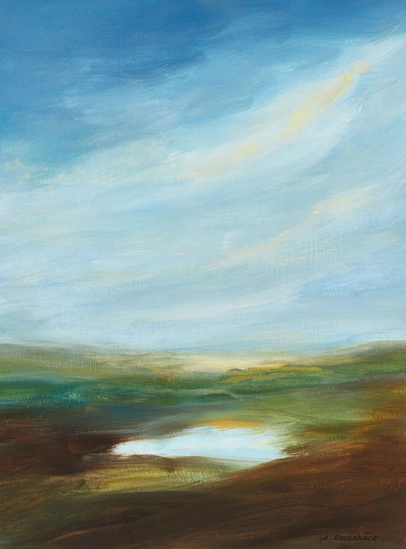 ANNA ROSENBÄCK. Landskap med blå himmel, signerad A. Rosenbäck, olja på papper. — Paintings — Crafoord Auktioner Stockholm