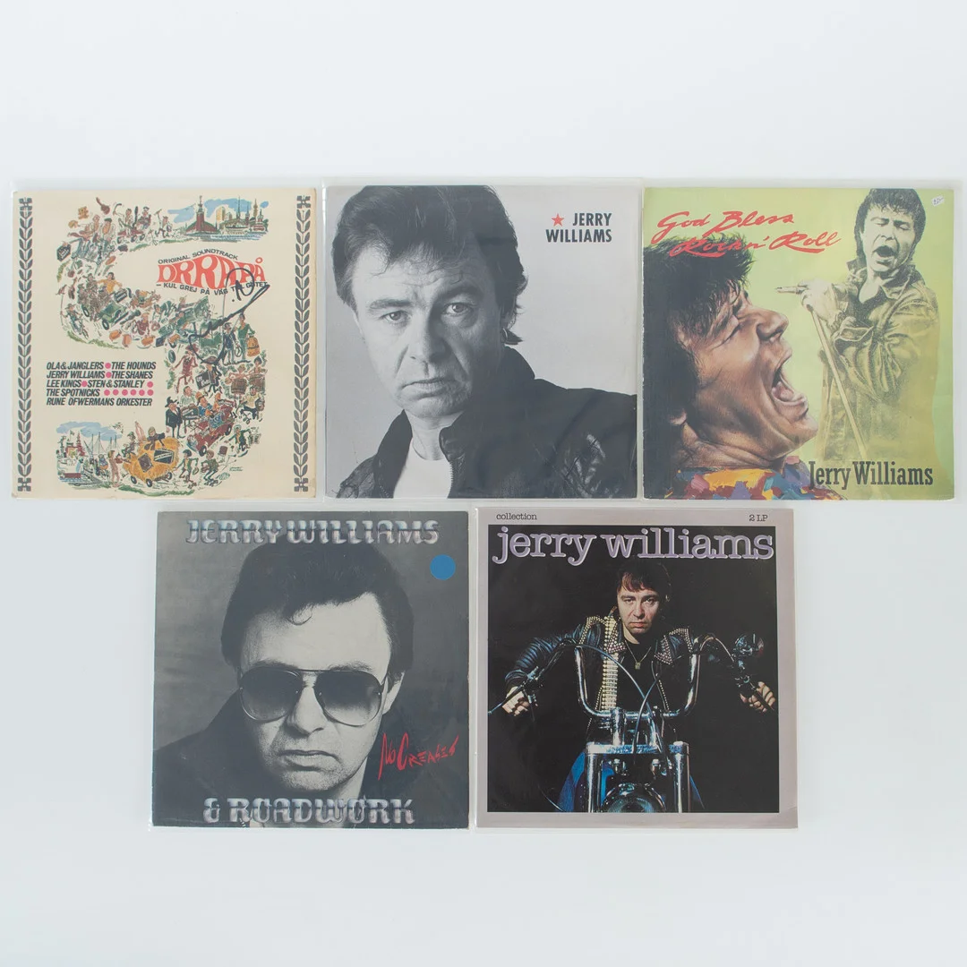 JERRY WILLIAMS. Vinylskivor, 5 stycken, varav 1 signerad. — Audio, Vinyl & Hi-Fi — Laholms Auktionskammare