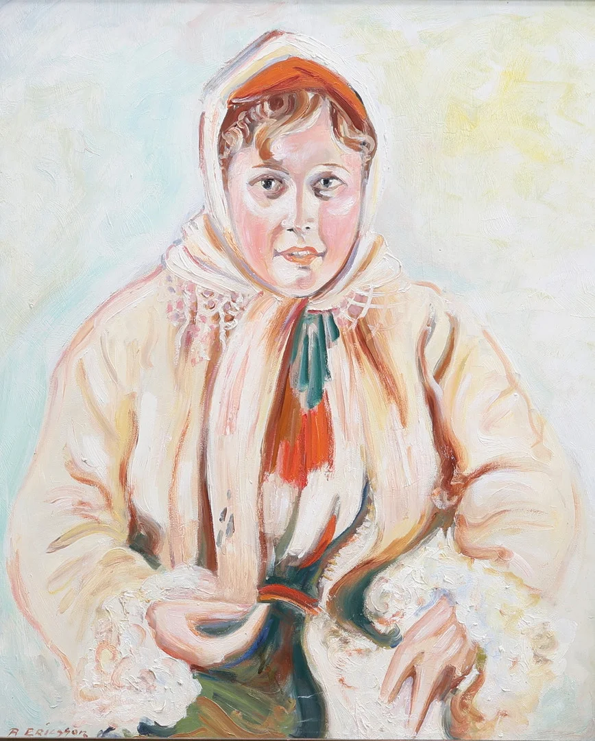 OIDENTIFIERAD KONSTNÄR. Olja på pannå, porträtt, signerad A. Ericsson. — Paintings — Gomér & Andersson Jönköping