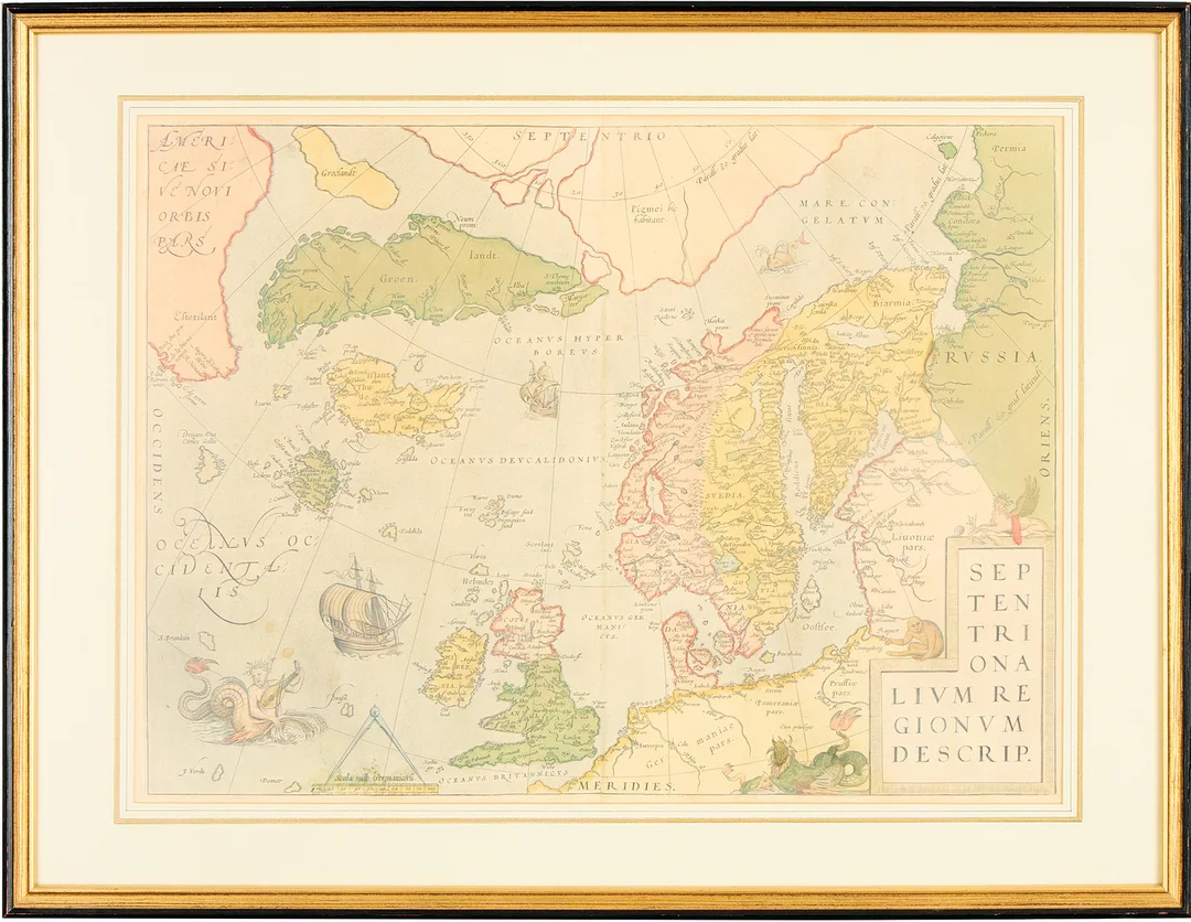 KARTA. Abraham Ortelius. "Septentrionalium Regionum Descrip". — Maps — Uppsala Auktionskammare