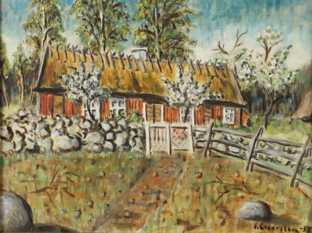 OIDENTIFIERAD KONSTNÄR. Lantmotiv, olja på duk, signerad E. Cederstam. — Paintings — Helsingborgs Auktionskammare