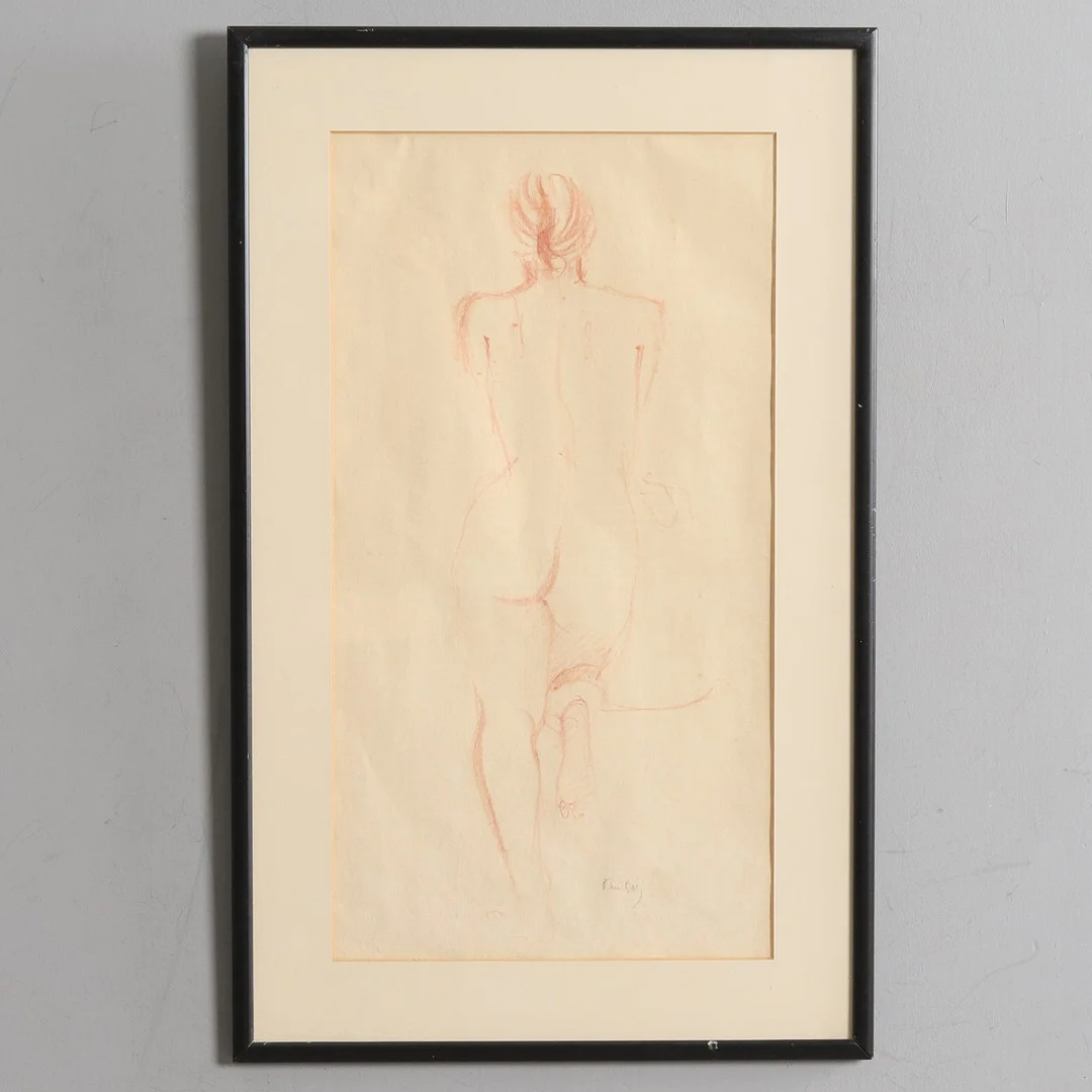 KARIN BORG, kvinnostudie i rödkrita, 1900-tal. — Drawings — Örebro Stadsauktioner