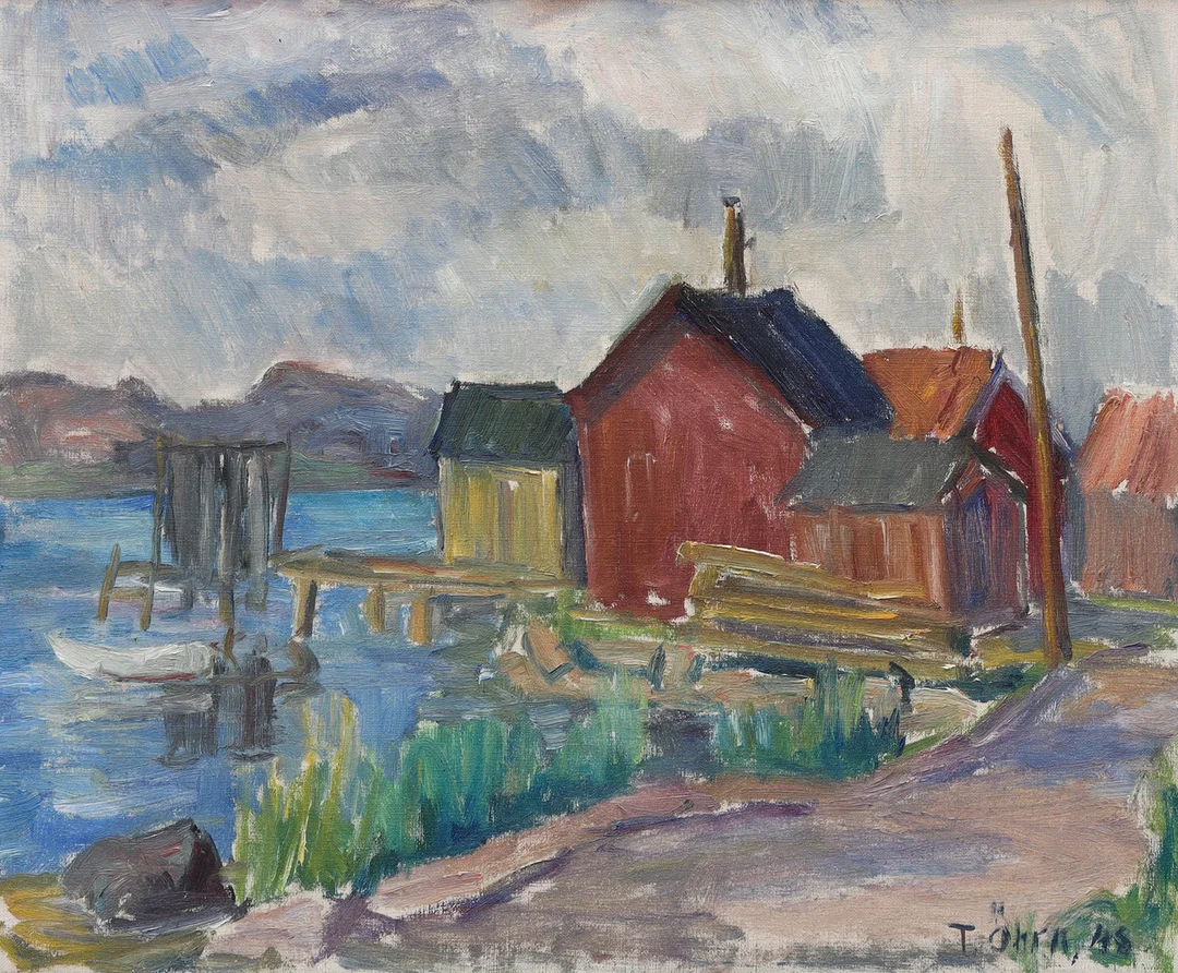 TRYGGVE ÖHRN. olja på duk, "Bovallstrand", signerad T Öhrn. — Paintings — Auktionsmagasinet Vänersborg