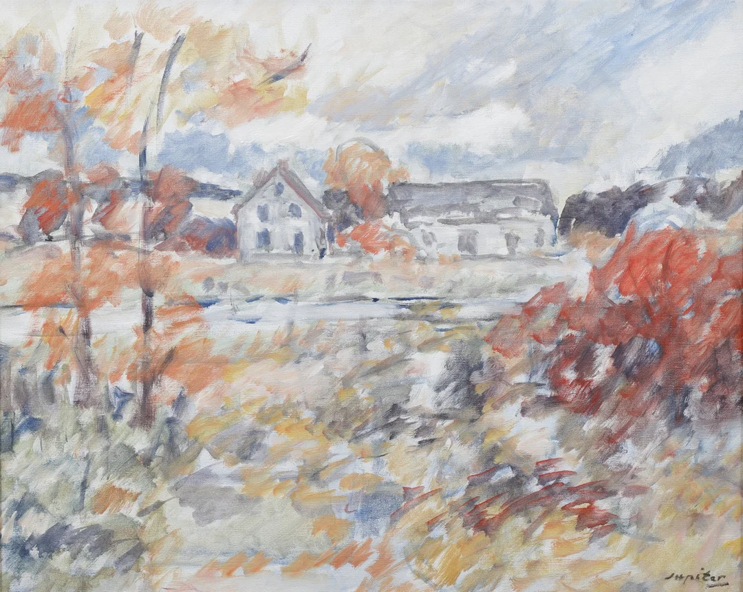 FOLKE JUPITER. Gårdsmotiv i höst, olja på duk, signerad. — Paintings — Växjö Auktionskammare