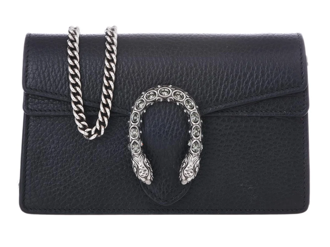 GUCCI, VÄSKA, Mini Dionysus, svart kalvskinn, gröna stenar, silverfärgade beslag, 16,5x10x3,5 cm, care booklet, dustbag, originalkartong. Very Good Condition. — Accessoarer/Väskor — Kaplans