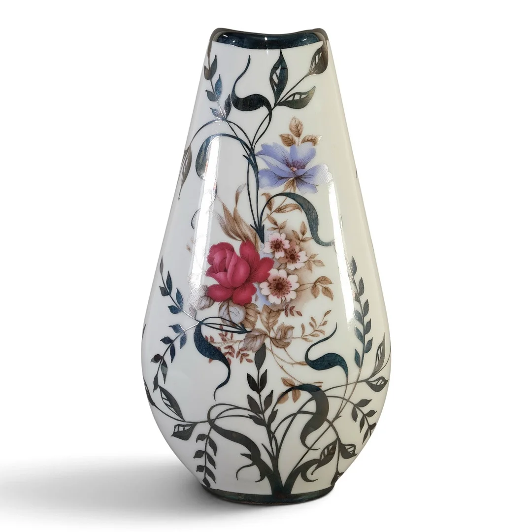 Jarrón en porcelana Bohemia iluminada con aplicaciones en plata. Motivos florales. Siglo XX. — European — Arce Auctions