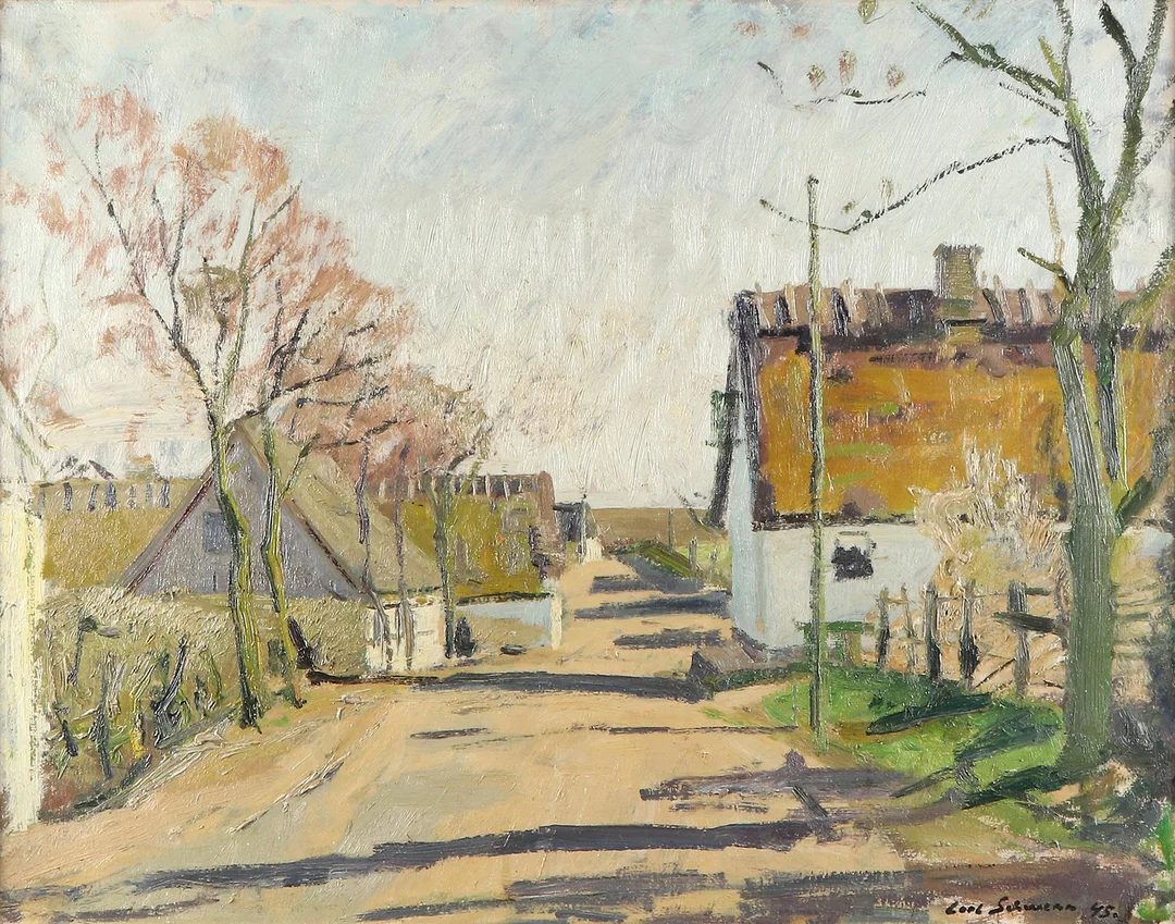 CARL SCHWENN. Oljemålning på duk. Bymotiv. Signerad. — Paintings — Skånes Auktionsverk