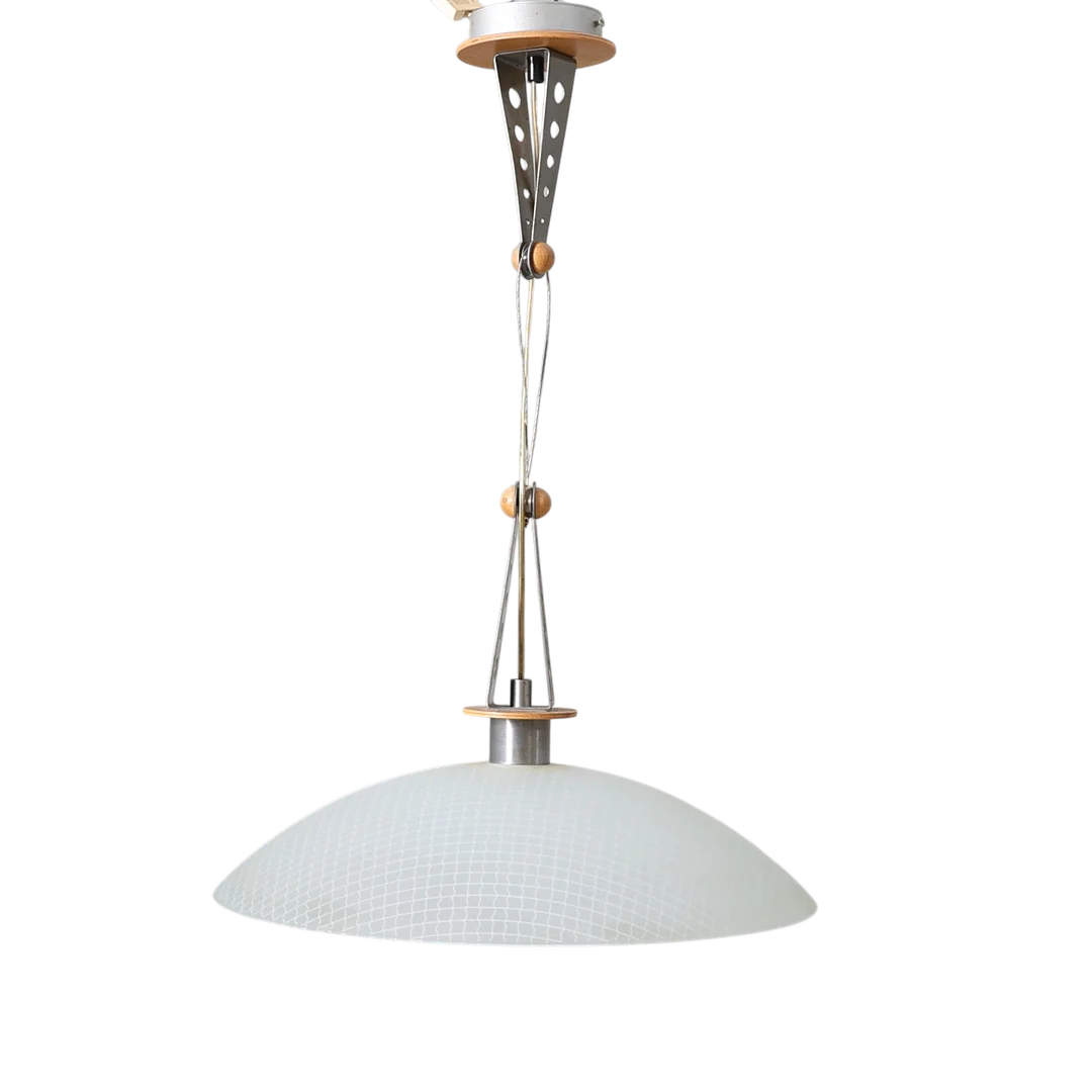 Taklampa, ek, metall & frostat glas, 1980-/90-tal. — Ceiling lights — Gomér & Andersson Nyköping