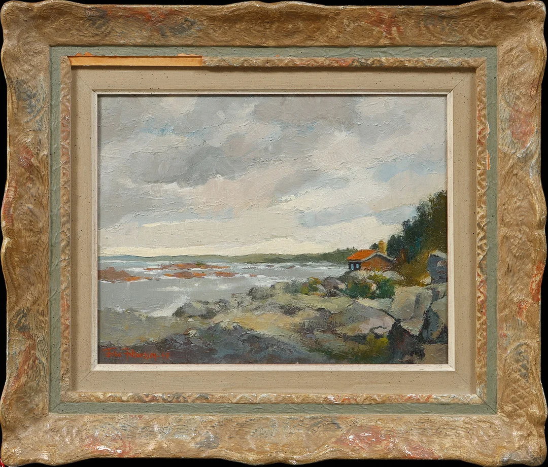 FOLKE JOHANSSON. Motiv från Väddö, olja på duk, signerad och daterad -47. — Paintings — Göteborgs Auktionsverk