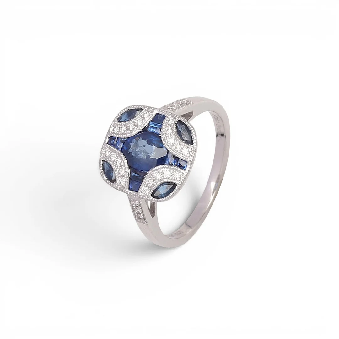 Art Deco style sapphires and diamonds ring. — Rings — Balclis