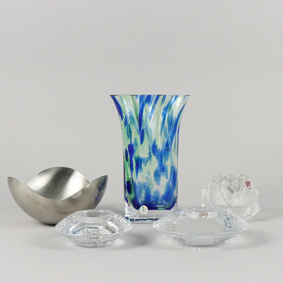 LJUSLYKTOR Orrefors, vas, skål Georg Jensen. — Art glass — Karlstad Hammarö Auktionsverk