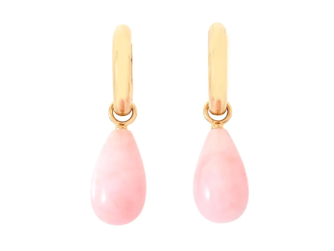 STRÖMDAHLS, örhängen med påhängen, 18K guld, rosa opaler, höjd 34 mm, vikt 9,2 g, huggies. — Smycken/Örhängen — Kaplans
