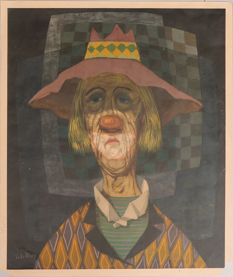 PELLE ÅBERG. Tryck, "Clown", tryckt signatur, numrerad 54/64. — Engravings & Prints — Auktionsbyrån Varberg