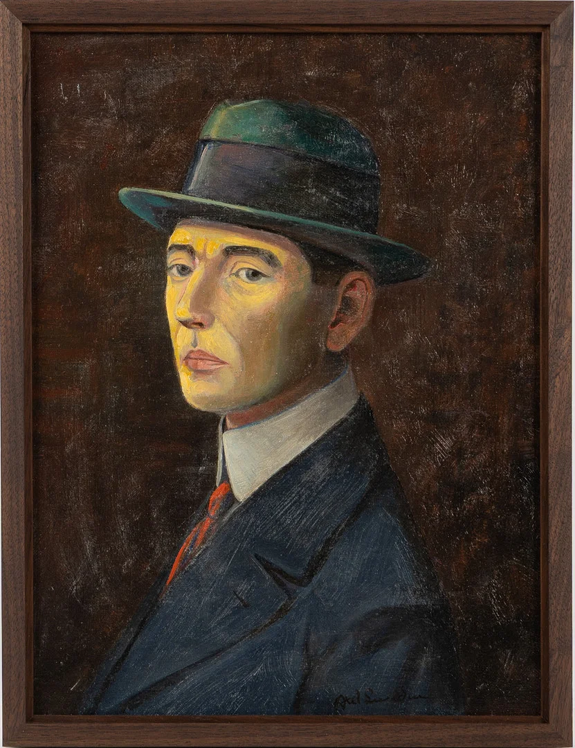 AXEL LUNDIN. Självporträtt. Oljemålning på duk. 1920-tal. Signerad Axel Lundin. — Paintings — Stockholms Auktionsverk Helsingborg