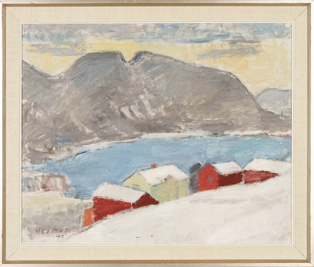 JOHN HEDMAN. Olja på duk, Hus/Fjällmotiv, Signerad. — Paintings — Norrlands Auktionsverk