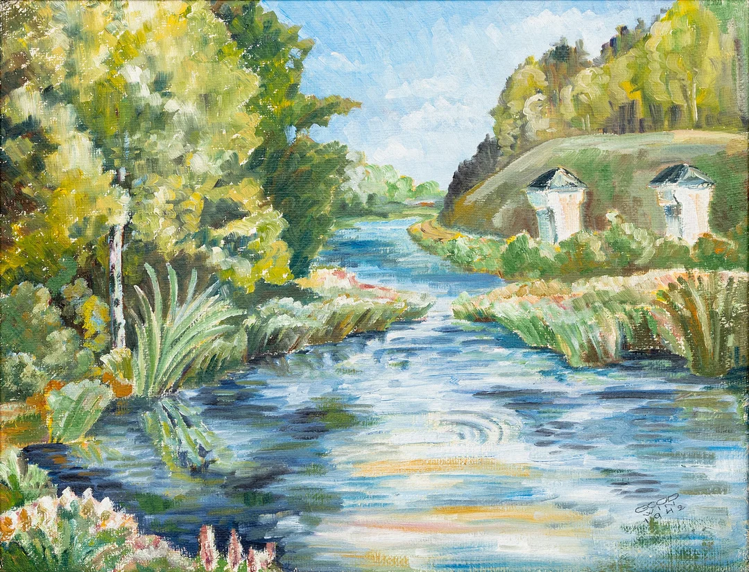OIDENTIFERAD KONSTNÄR, landskapsmotiv, olja på pannå, signerad Goodwin, daterad 1942. — Paintings — Auktionshuset Kolonn